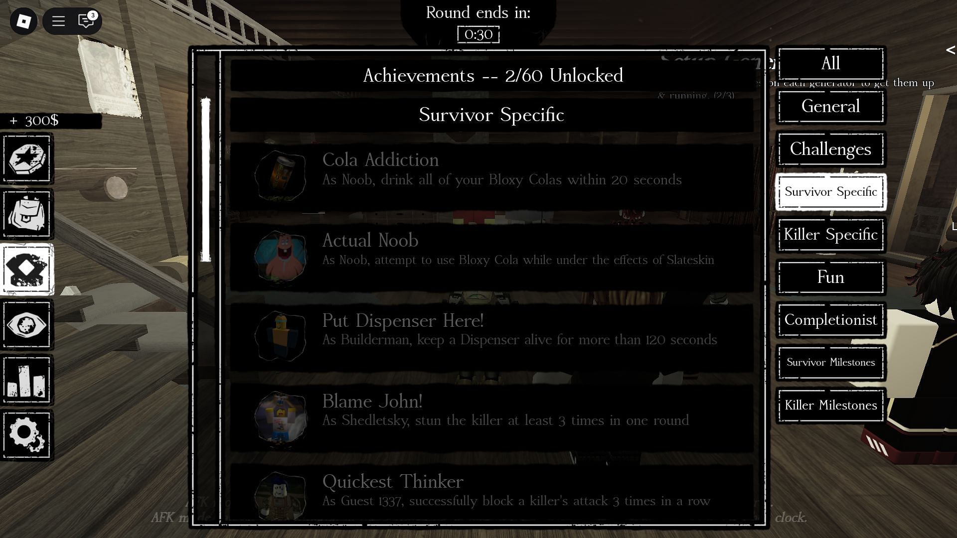 Survivor-specific Achievements (Image via Roblox)